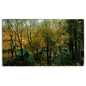 1979 Vintage Postcard Pennsylvania Campground Autumn Tents Cars Posted